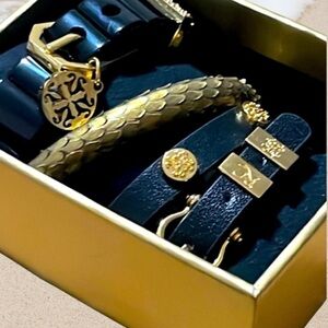 Rustic Cuff Black & Gold Bracelet Set